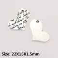 Ciondoli a cuore in argento incisi per creazione gioielli fai-da-te 22x15x1,5mm - XK1879# (Cuore con Citazione)