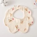 Cream petal-shaped cotton baby bib featuring cartoon rabbits and soft gauze texture - Gauze Flower Scarf - Bunny Balloon