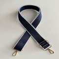 Adjustable 38mm navy blue and white canvas bag strap with gold metal buckles - Blue With White Edge