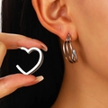 Three-layer silver heart-shaped multi-strand hoop earrings for a minimalist look - Triple Layer Heart Style (1270) / 40 White K