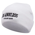 Classic white ribbed knit beanie with Los Angeles Vintage embroidery for winter warmth - M (56-58cm) / White