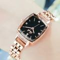 Women's rose gold quartz watch with a square black dial and luxury diamond markers - IP Rose Gold Case Black Dial