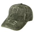 Vintage olive green distressed baseball cap with ripped details and washed cotton finish - Adjustable / Army Green