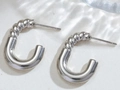 Silver U-shaped earrings featuring a blend of twisted rope texture and polished metal finish - Silver Style K7-91