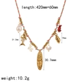 Ocean series stainless steel beaded necklace with shell and starfish charms on white backdrop - Beaded Vacation Style Pendant (TN3577)