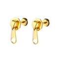 Golden zipper head shaped stud earrings with black rubber rings in stainless steel - Single Piece / Gold