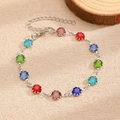 Silver multi-color gemstone chain bracelet with adjustable lobster clasp closure - Silver Multicolor Round Diamond Thin Bracelet (4457)