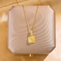 Elegant gold necklace featuring a square yellow gemstone pendant with diamond halo - 61#xl1779-39 Sugar Cubes