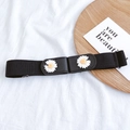 Elastic black waist belt featuring white daisy floral buckle and adjustable stretchy band - Denim Double Daisy(16#)