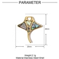 Detailed view of stingray pendant in gold-plated stainless steel with shell inlay - Manta Ray - Abalone Shell (YE758-2)