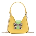 Trend PU leather handbag with yellow body, green flap, and silver mirror bow buckle - Yellow