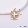 Golden cross pendant detailed view with pearls and rhinestones measuring 2.6cm by 2.3cm - Cross Style L
