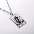 Silver stainless steel Libra zodiac necklace with Justice tarot card square pendant - Libra / Steel