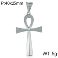 Colgante de Cruz de Ankh en acero plateado, dimensiones de 40x25mm y 5g - Acero Pequeño (KP57173-BD) / Con cadena