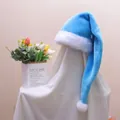 Sky blue plush Christmas hat with white faux fur trim and pompom for holiday parties - 80*32cm / Light Blue Extra Long Santa Hat Adult 80CM