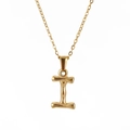 Golden bamboo texture initial I pendant necklace in polished stainless steel for women - Letter I