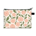 Floral print large makeup bag with zipper closure and black side handle for storage - Abstract Pink Flowers (3)
