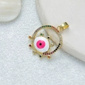 Golden evil eye pendant with white enamel and multi-color cubic zirconia stones - D3511JC Pendant 20