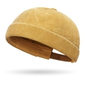 Vintage ginger yellow washed cotton docker cap with brimless design and top button - Ginger Yellow
