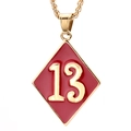 Halskettenanhänger aus Goldstahl mit rotem Rautenmuster und Nummer 13 Emblem - Gold Rote Basis 13 Großer Anhänger (Ohne Kette)