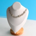 Silver full-diamond chunky choker necklace displayed on white bust with wood base - Medium White PU