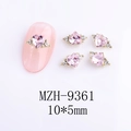 Macro view of 10x5mm pink heart nail charm with winged rhinestones and alloy base - Pink Heart Style (9361)