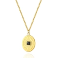 Gold sunburst necklace with oval pendant and square black zircon gemstone center - Sunburst Black Gemstone (SN22041903B)