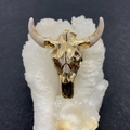 Golden plated bull skull shaped acrylic pendant with detailed animal head carving - No.5 (Brown & Gold)