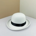 Classic white wool felt bowler hat with black grosgrain ribbon for men and women - Adjustable M (56-58cm) / White