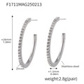 Polished silver stainless steel 26mm hoop earrings with embedded zircon stones - Style A-26mm / Silver White Zircon
