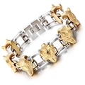 Bracelet chaîne de vélo en acier inoxydable bicolore avec détail tête de loup - Style Mixte Loup Or Argent (KB73536-BD)