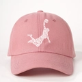 Detail of pink cotton baseball cap featuring white basketball player silhouette and sports text - One Size / Deep Pink