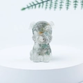 Mini Schnauzer puppy figurine with green and brown crystal stones in transparent resin - 43 Moss Agate