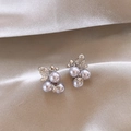 Elegant silver earrings with purple pearls and rhinestone leaf cluster on silk fabric - Silver Pin Zircon Cluster Grey Pearl Style / Gray