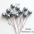 20pcs silver metallic decorative berry stems with 1.5cm beads for Christmas DIY - 1.5cm Pearlescent Gray Berries (20 Pcs)