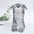 Bonnet peluche tigre blanc à oreilles mobiles avec longue écharpe pour l'hiver - Tigre Blanc