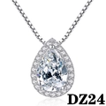 Detail of pear-cut halo pendant necklace with sparkling stone on a box chain - Style DZ24 [No Chain]