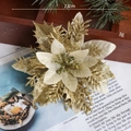 Flor de pascua artificial dorada de 13 cm para decoración de árboles y coronas de Navidad - Dorado