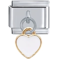 Macro view of modular stainless steel link with white enamel heart charm pendant - 0018-white Heart