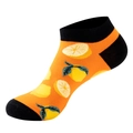 Cute low cut orange cotton sock with lemon pattern and black heel for women - One Size(37-44) / Orange Lemon