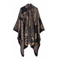 Detailliertes Strickmuster auf ethno-schwarzem und khakifarbenem Paisley-Schal für Damen - Einheitsgröße / Paisley-Schwarz Kamel