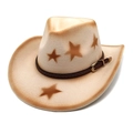Western wool cowboy hat in cream with brown star print and braided buckle band - M (56-58cm) / Beige