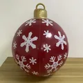 Inflatable Christmas ball in vibrant red with white snowflakes and golden top hook - All Red Snowflake