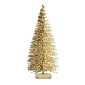 Miniatur Weihnachtsbaum in Gold mit Glitzer und rundem Sockel aus Naturholz - Gold / 4.5CM