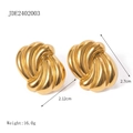 Golden stainless steel geometric earrings with textured 3D wave design in gold finish - 3D Wave Texture-JDE2402003