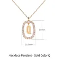 Ciondolo in argento 925 placcato oro con cornice in zirconi e ciondolo con lettera Q - Stile ciondolo lettera Q ovale con pavé di zirconi / Argento 925 / 50cm (40+5+5cm) / Oro