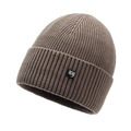 Bonnet en tricot marron avec écusson NY gothique blanc et maille côtelée classique - Taille unique / Kaki
