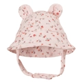 Détail du chapeau de soleil rose à fleurs pour bébé avec oreilles de lapin et bride - 17*38cm / Floral Rose