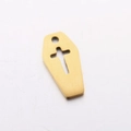 Gold stainless steel coffin shaped charm with cross hollow design for DIY jewelry - Cross Coffin / Gold