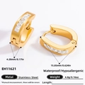 U-shaped stainless steel gold earrings with white cubic zirconia inlay details - EH11621